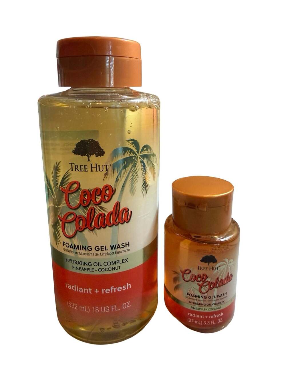 Tree Hut Coco Colada Foaming Gel Wash - Set of Large 18 oz & Travel Size 3.3 oz